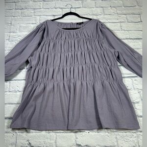 ODDY Lavender Smocked Blouse with Relaxed Fit and 3/4 Length Sleeves. Size 2X
